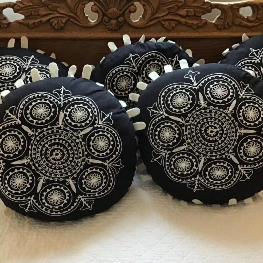 Vtg Pillows Boho Round 5 Total - 13" Round Cotton Mandala Whimsical Meditation